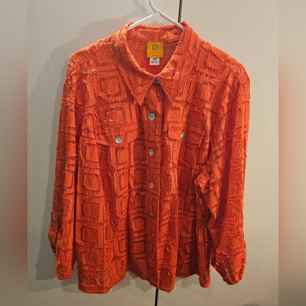 Ruby Rd Orange Lightweight Shirt Jacket with Retro Corduroy Texture